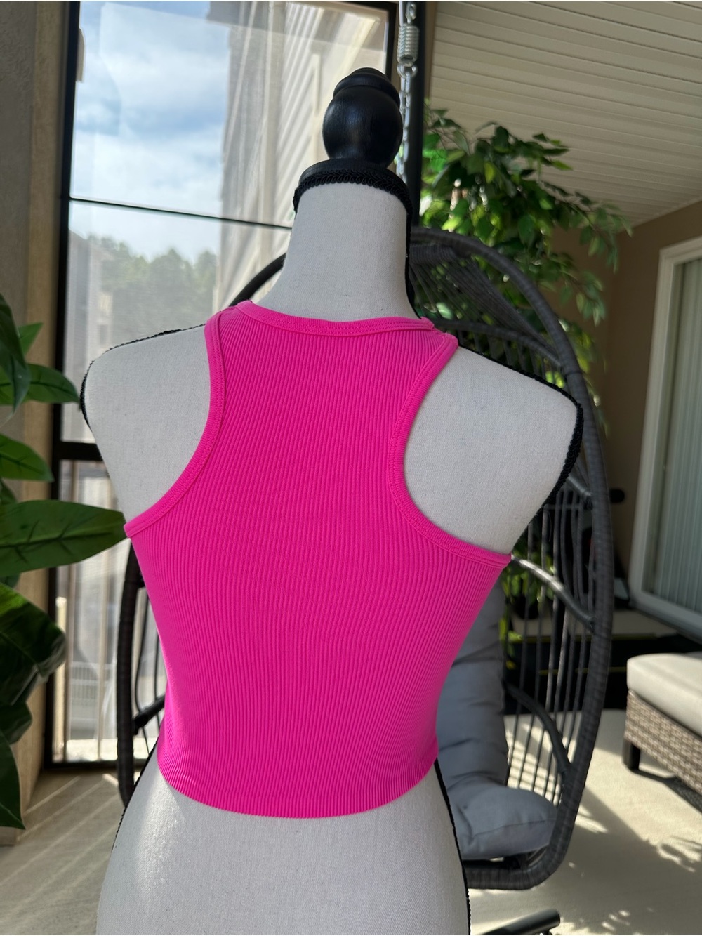 Women's Ribbed Racerback Crop Top - Hot Pink - Picture 2 of 7